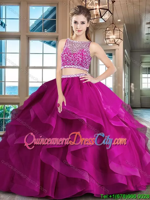 Bright Red Two Piece Side Zipper Quinceanera Dress with Ruffles and Crystals