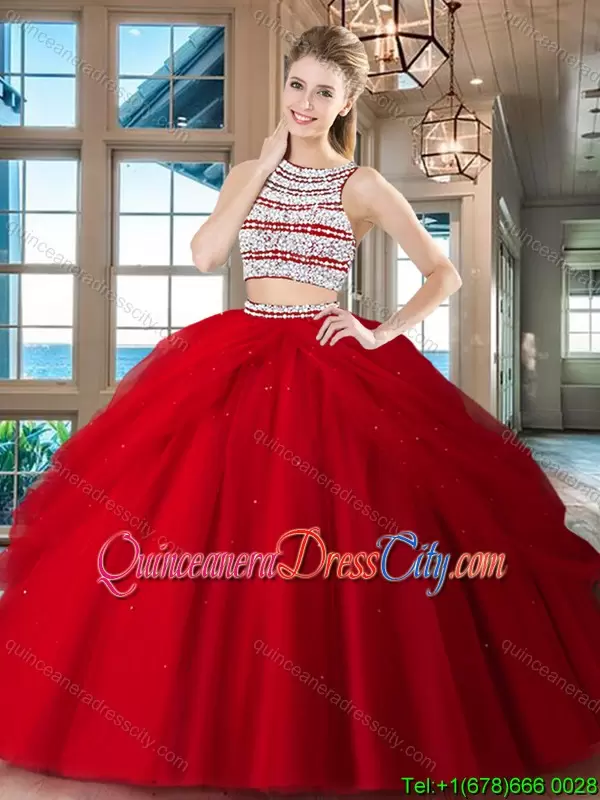 Red Detachable Tulle Beaded and Bubble Open Back Quinceanera Dress Sexy