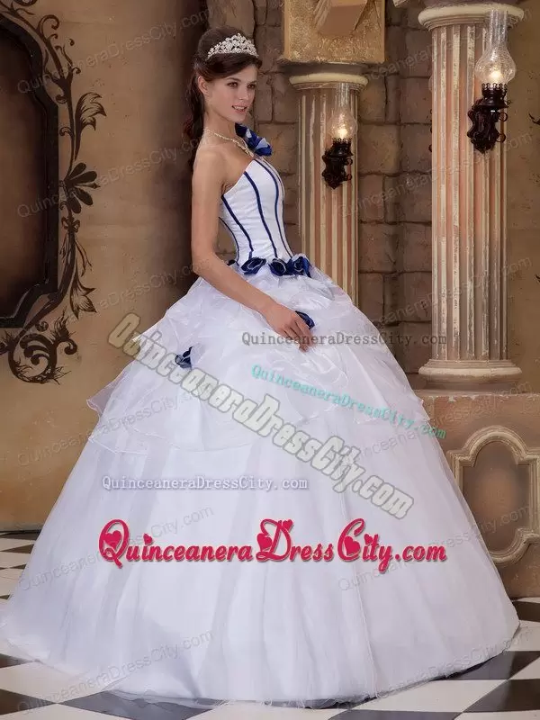 3D Flowers One Shoulder Simple White and Royabl Blue Ball Gown Quinceanera Dress No Puffy