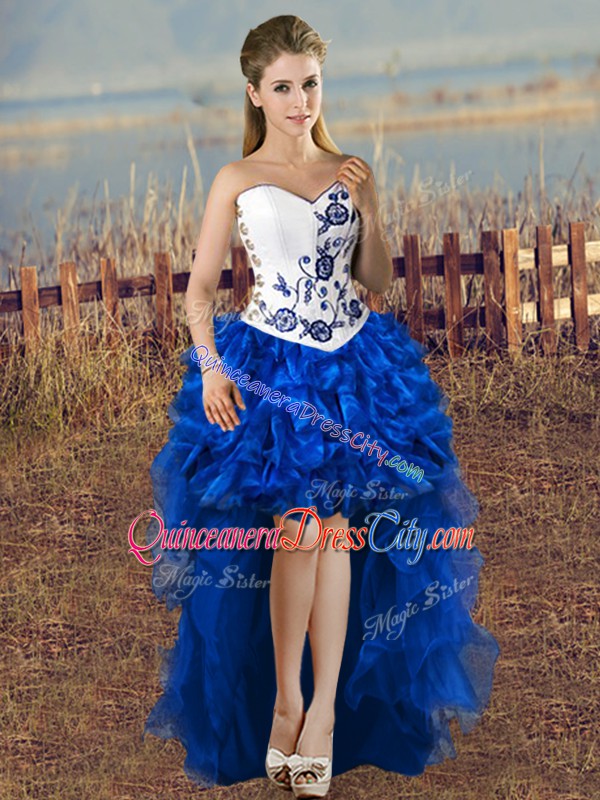 Removable 4 Pieces Embroidery Quinceanera Dress Royal Blue And White Satin