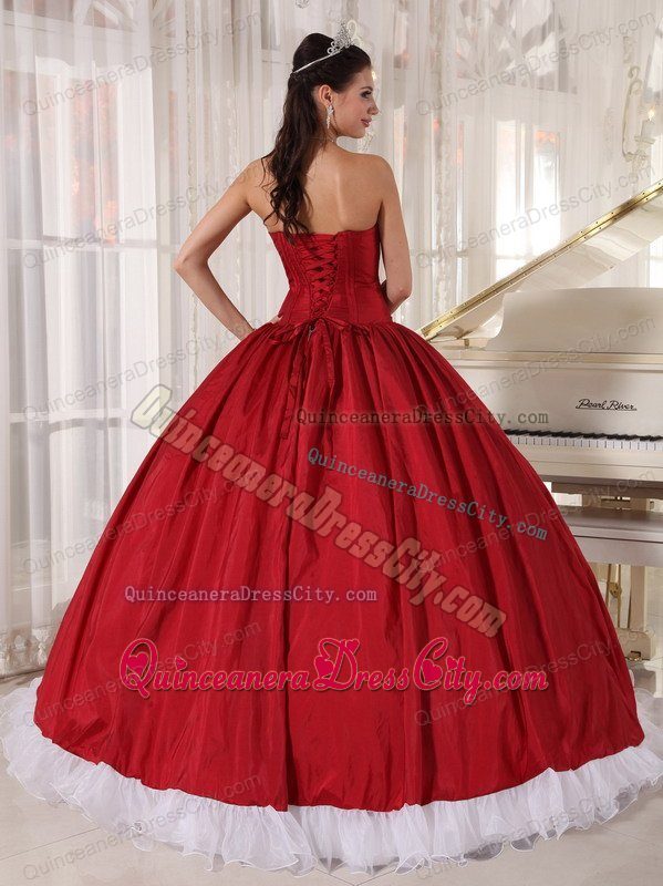 Cheap Simple Ruffled Red and White Ball Gown Quinceanera Dress Online Sale