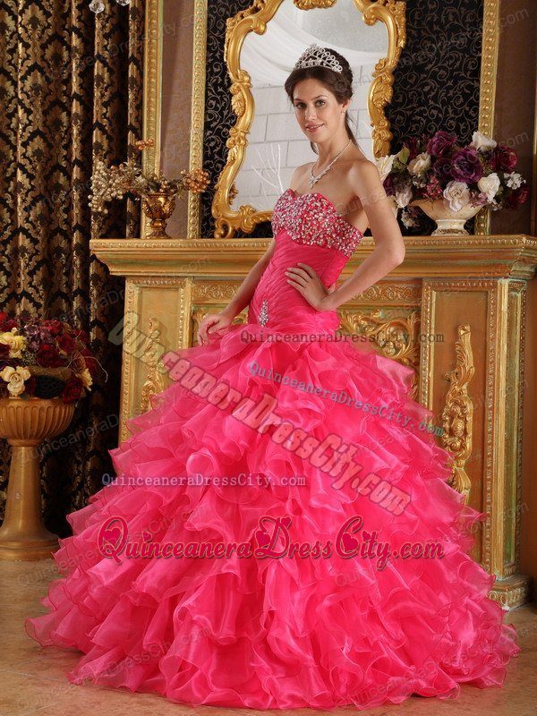 Beaded Bust Mermaid Fitted Quinceanera Dress with Puffy Ruffles Skirt