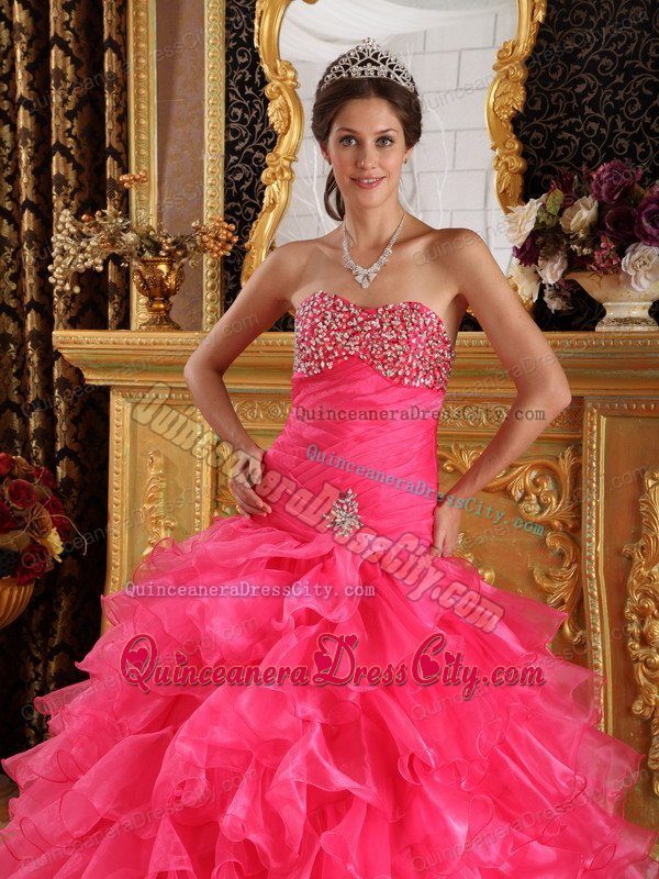 Beaded Bust Mermaid Fitted Quinceanera Dress with Puffy Ruffles Skirt