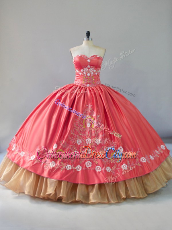 watermelon color quinceanera dress,shoulder embroidery folk quinceanera dress,quinceanera dress with floral embroidery,organza satin quinceanera dress,sweetheart quinceanera dress,sweetheart neckline quinceanera dress,wholesale quinceanera dress from china,