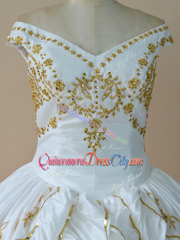 cheap quinceanera dress white,why are quinceanera dress white,white mexican style quinceanera dress,white with gold quinceanera dress,taffeta quinceanera dress,taffeta ruffle sweetheart floor length quinceanera prom dress,ruffled charro quinceanera dress,quinceanera dress with ruffles,off shoulder embroidery quinceanera dress,gold embroidery quinceanera dress,most popular quinceanera dress,