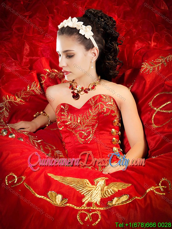 Western Theme Popular Sweetheart Organza and Taffeta Red Quinceanera Dress with Brush Train