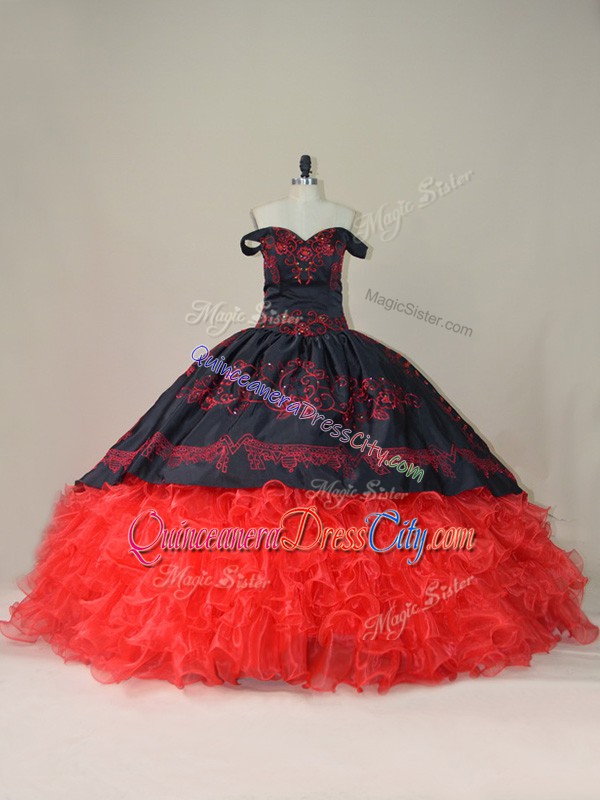charro collection quinceanera dress,charro quinceanera dress boutique,off shoulder embroidery folk quinceanera dress,ruffles quinceanera dress,black and red quinceanera dress,red and black dress for sweet 16,do quinceanera dress have trains,off the shoulder quinceanera dress,off the shoulder dress sweet 16,organza satin quinceanera dress,