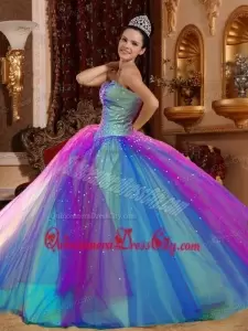 Beautiful Two Tone Colorful Sweetheart Quincenera Dress with Bling Bling