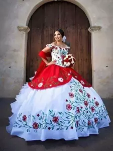 Wild West Cowgirl Themed Off The Shoulder Quinceanera Dress with Floral Embroidery