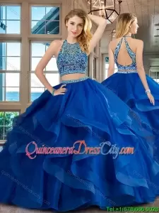 Popular Beaded and Ruffled Two Pieces Quinceanera Dress in Royal Blue
