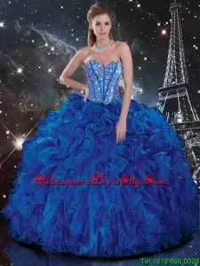 Popular Big Puffy Royal Blue Quinceanera Dress with Ruffles
