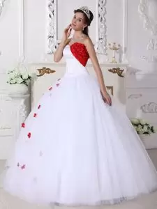 Simple Red and White Quinceanera Dress with Appliques and 3D Flowers Under 200