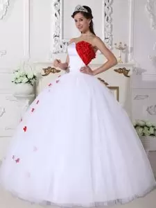 Simple Red and White Quinceanera Dress with Appliques and 3D Flowers Under 200