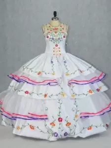 Colorful Mexican Country Illusion Neckline Sleeveless 15 Quinceanera Dress White