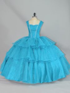Low Price Aqua Blue Ruffled Organza Layers Floor Length Quinceanera Dress