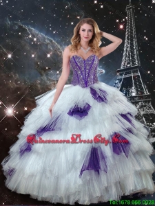 Fall Exquisite Sweetheart Beaded Quinceanera Dresses in White and Purple
