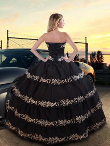 Nice Embroidery and Ruffled Layers Sweet 16 Dresses Black Lace Up Sleeveless Floor Length