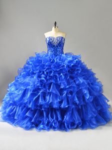 Puffy Royal Blue Ruffled Organza Sweetheart Quinceanera Dress with Sequins