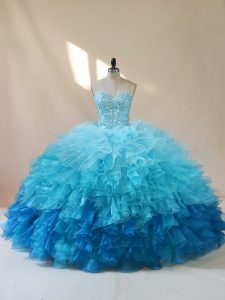 Puffy Multi-color Blue Fading Colored Organza Ruffles Quinceanera Dress