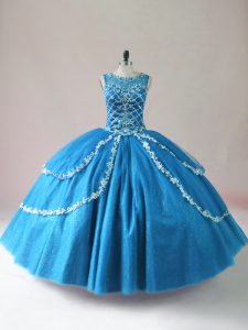 New Style Beading and Appliques 15 Quinceanera Dress Baby Blue Lace Up Sleeveless Floor Length