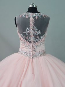 Beautiful Blush Pink Illusion Tulle Neck Zipper Back Quinceanera Dress