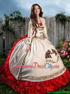 Gorgeous Embroideried and Ruffled Beaded Quinceanera Dress with Brush Train