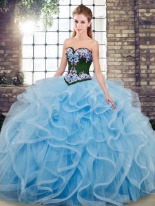 Sleeveless Sweep Train Embroidery Lace Up 15 Quinceanera Dress