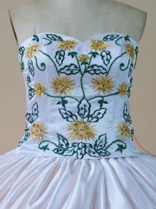 Customize White and Yellow Embroidery and Ruffled Layers Quinceanera Dress
